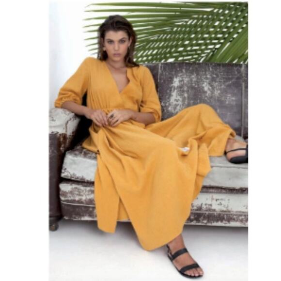 Bird & Knoll Alijandra Maxi Dress XS Yellow NWT - Picture 2 of 15